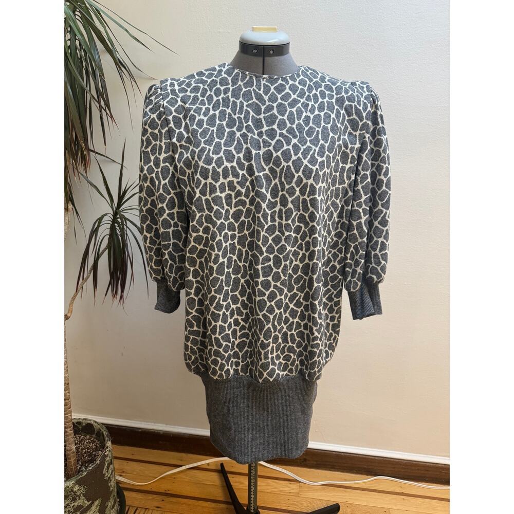 Vintage 80s Hal Ferman Grey Giraffe Print Mock Neck Tunic - Union made